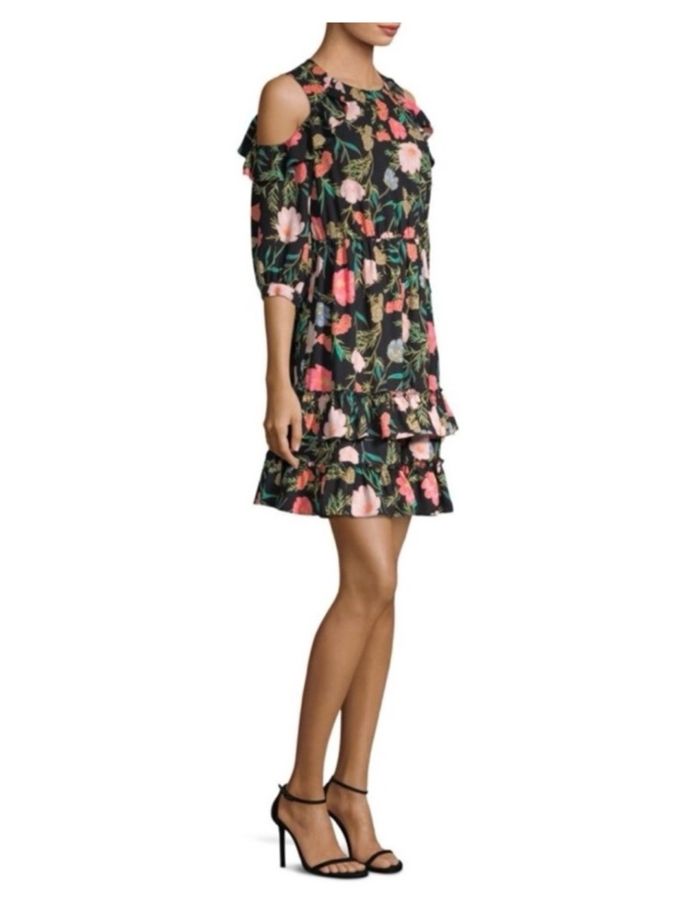 Kate Spade Floral Cold-Shoulder Ruffle Mini Dress, size 2